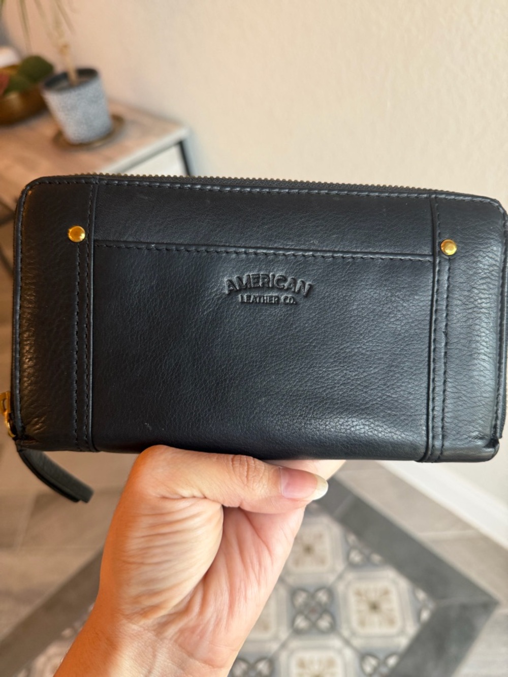 American Leather Black Zip-Around Wallet